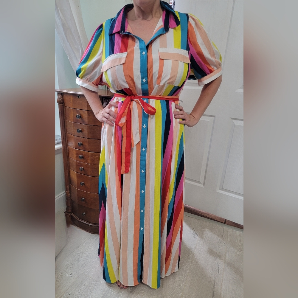 SHEIN Vibrant Striped Maxi Dress with Belt
